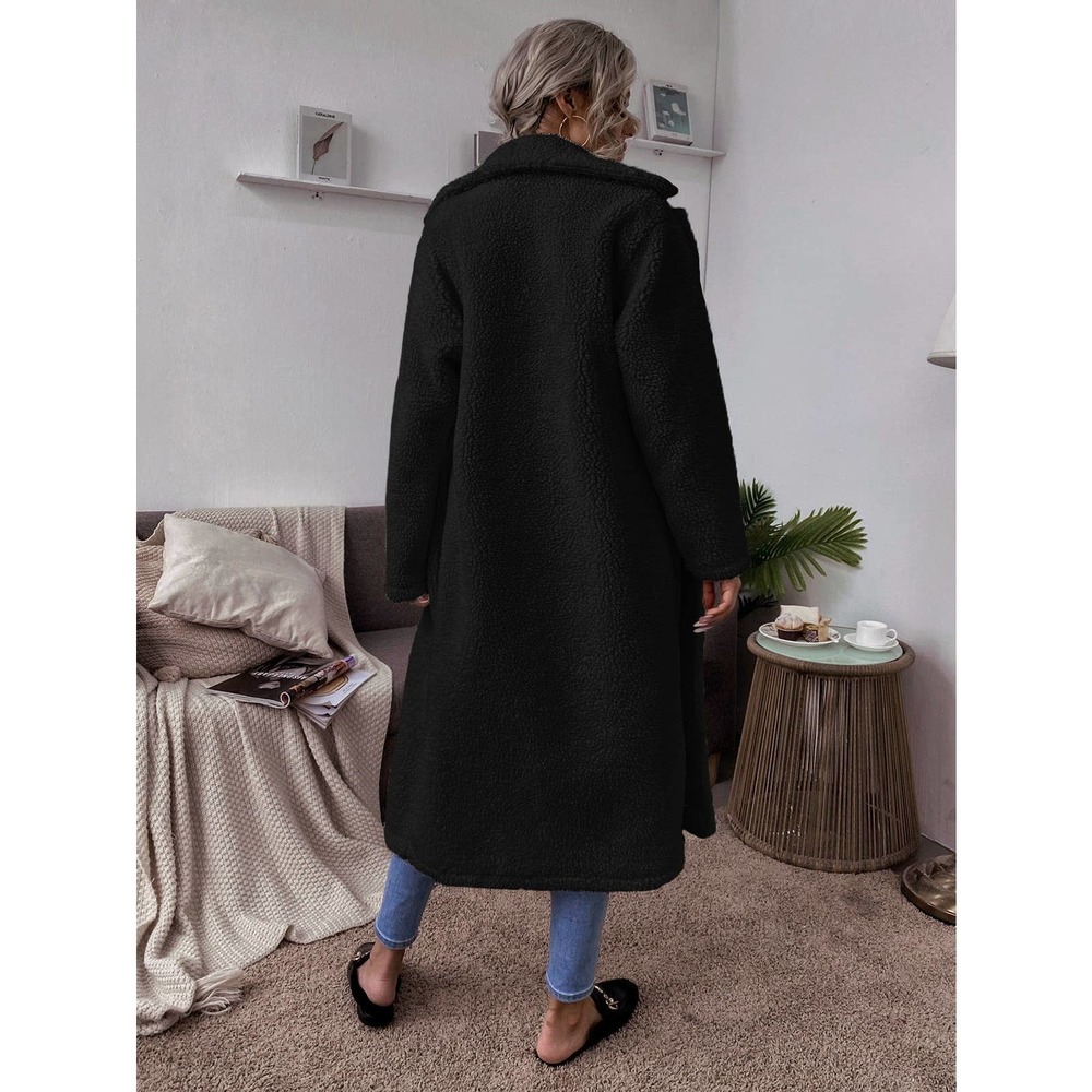 Double Button Teddy Coat Long Trench Coat Fuzzy Fluffy faux fur white cream - Picture 5 of 8